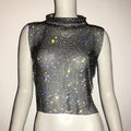 Olivia Diamond Vest Luxury Turtleneck Rhinestone Top - Vestir en Moda