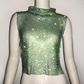 Olivia Diamond Vest Luxury Turtleneck Rhinestone Top - Vestir en Moda