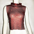 Olivia Diamond Vest Luxury Turtleneck Rhinestone Top - Vestir en Moda