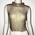 Olivia Diamond Vest Luxury Turtleneck Rhinestone Top - Vestir en Moda