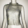Olivia Diamond Vest Luxury Turtleneck Rhinestone Top - Vestir en Moda