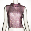 Olivia Diamond Vest Luxury Turtleneck Rhinestone Top - Vestir en Moda