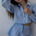 Olivia Plaid Two pieces Sets Collar Matching Suits Outfits - Vestir en Moda