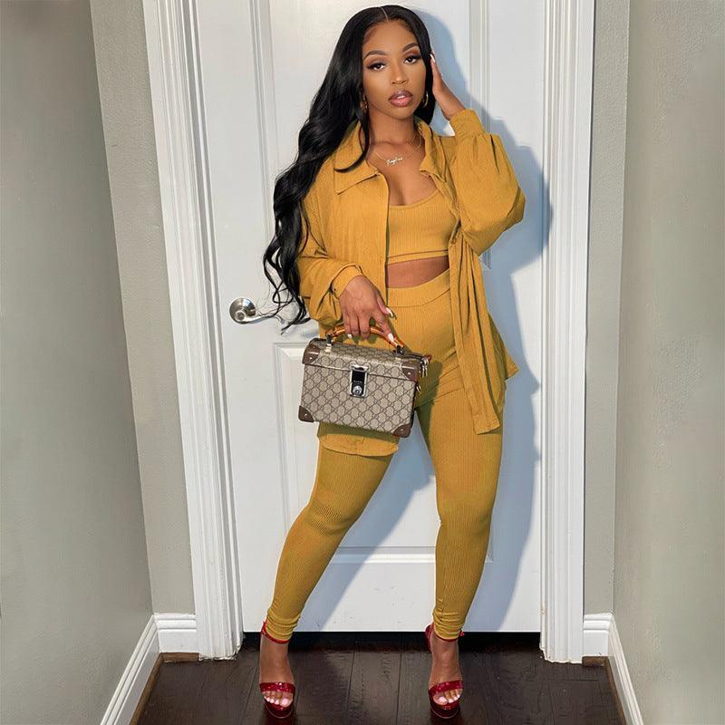 Olivia Winter Solid Color Breasted Women Three Piece sets Casual - Vestir en Moda