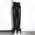 Ophelia Street Stitching Sequined Ankle Banded Lace up Pants - Vestir en Moda