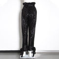 Ophelia Street Stitching Sequined Ankle Banded Lace up Pants - Vestir en Moda