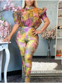 Orquídea Stylish Printed Puff Sleeve Jumpsuits - Vestir en Moda