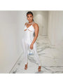 Otoño Ladies White Halter Hollow Out Sleeveless Jumpsuits - Vestir en Moda