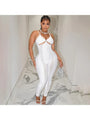 Otoño Ladies White Halter Hollow Out Sleeveless Jumpsuits - Vestir en Moda