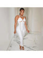 Otoño Ladies White Halter Hollow Out Sleeveless Jumpsuits - Vestir en Moda