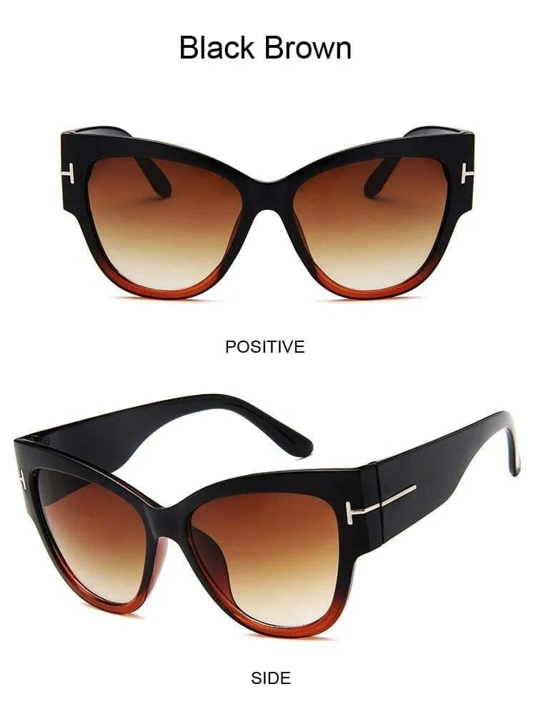 Oversized Big Frame Cat Eye Gradient Lens Vintage Mirror Sunglasses - Vestir en Moda