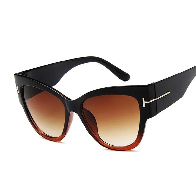Oversized Big Frame Cat Eye Gradient Lens Vintage Mirror Sunglasses - Vestir en Moda