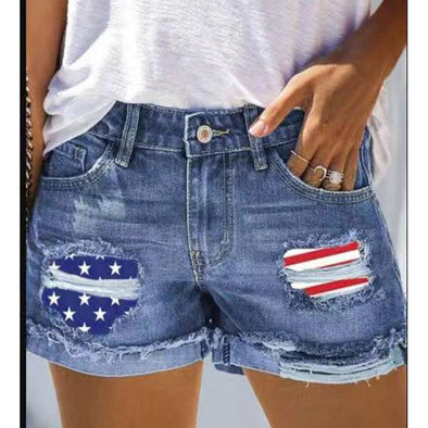 Paislee American Flag Patch Skinny Denim Shorts - Vestir en Moda