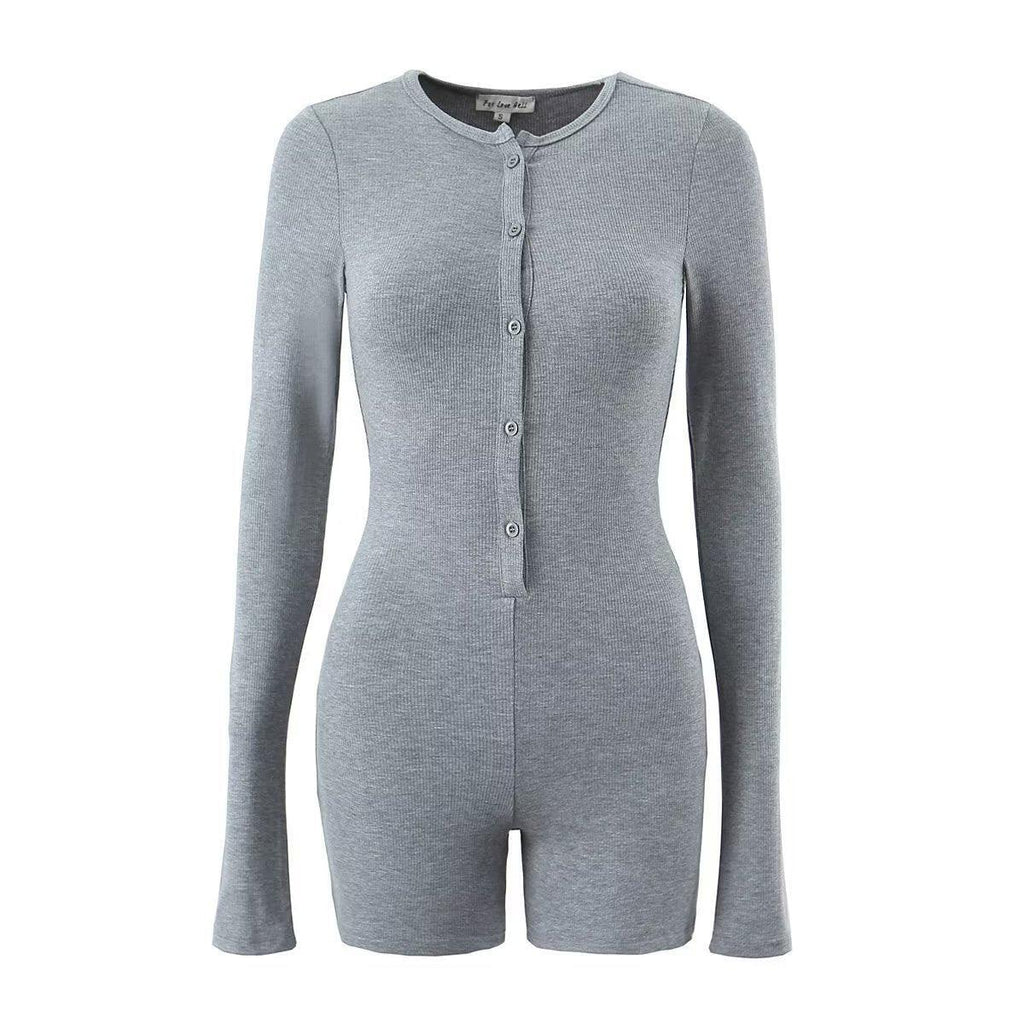 Paloma Autumn Winter V neck Button Outer Wear Underwear Rompers - Vestir en Moda