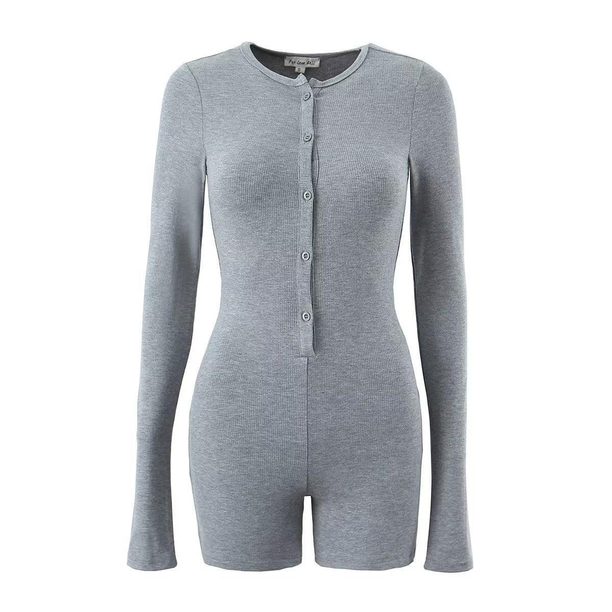 Paloma Autumn Winter V neck Button Outer Wear Underwear Rompers - Vestir en Moda
