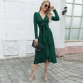 Pamela Women Long Sleeve V neck Large Swing Dresses - Vestir en Moda