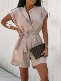 Pamela Women Solid Color Button Front Sleeve Rompers - Vestir en Moda