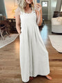 Paola Women Solid Color Wide Leg Linen Jumpsuits - Vestir en Moda