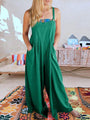 Paola Women Solid Color Wide Leg Linen Jumpsuits - Vestir en Moda