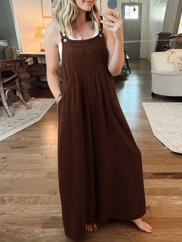 Paola Women Solid Color Wide Leg Linen Jumpsuits - Vestir en Moda