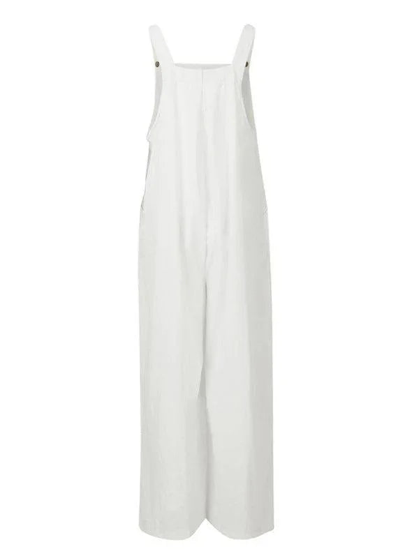 Paola Women Solid Color Wide Leg Linen Jumpsuits - Vestir en Moda