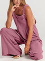 Paola Women Solid Color Wide Leg Linen Jumpsuits - Vestir en Moda