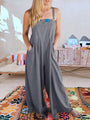 Paola Women Solid Color Wide Leg Linen Jumpsuits - Vestir en Moda