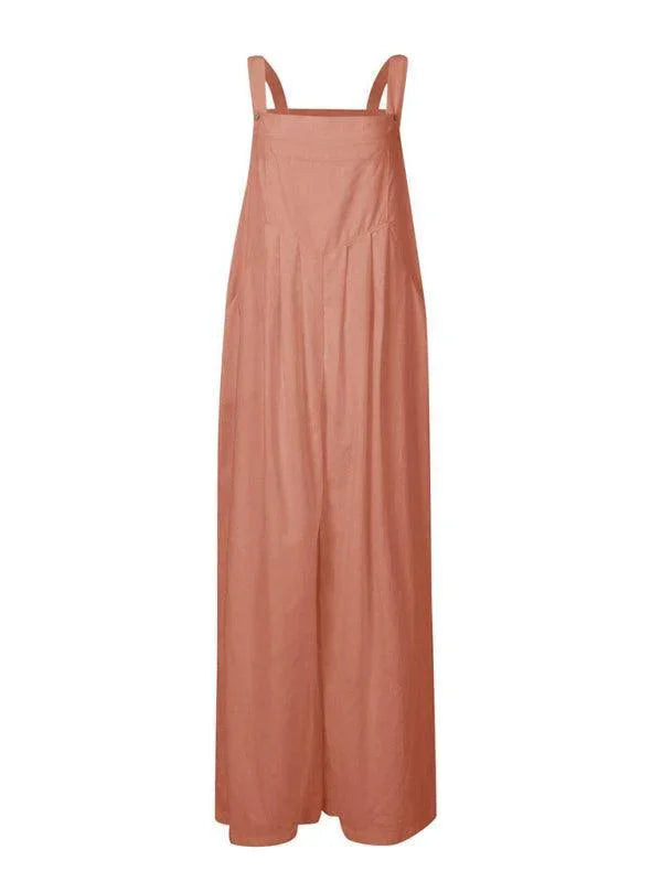 Paola Women Solid Color Wide Leg Linen Jumpsuits - Vestir en Moda