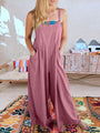 Paola Women Solid Color Wide Leg Linen Jumpsuits - Vestir en Moda