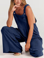Paola Women Solid Color Wide Leg Linen Jumpsuits - Vestir en Moda
