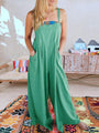 Paola Women Solid Color Wide Leg Linen Jumpsuits - Vestir en Moda
