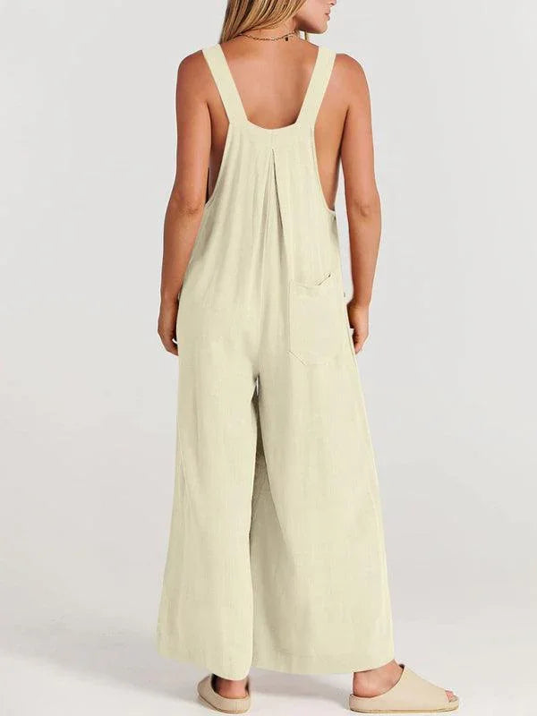 Paola Women Solid Color Wide Leg Linen Jumpsuits - Vestir en Moda