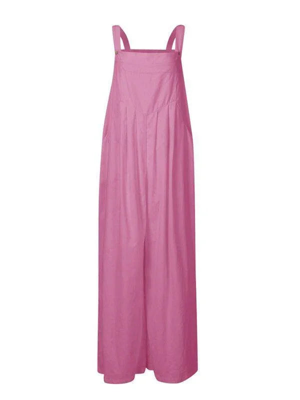 Paola Women Solid Color Wide Leg Linen Jumpsuits - Vestir en Moda