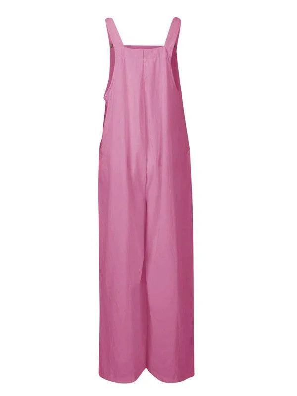 Paola Women Solid Color Wide Leg Linen Jumpsuits - Vestir en Moda