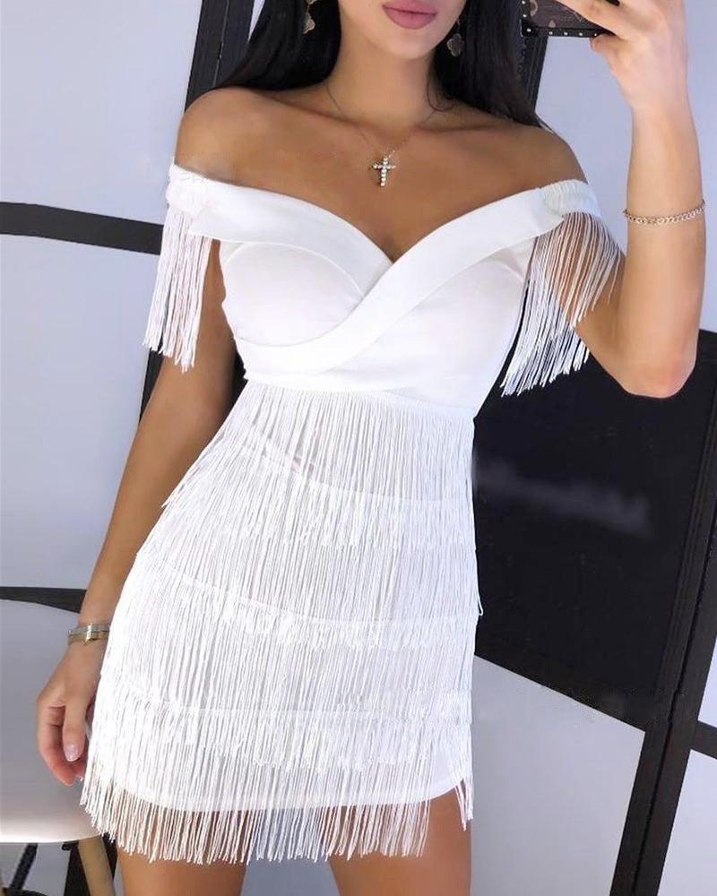 Patricia Shoulder Tassel Tight Dresses - Vestir en Moda