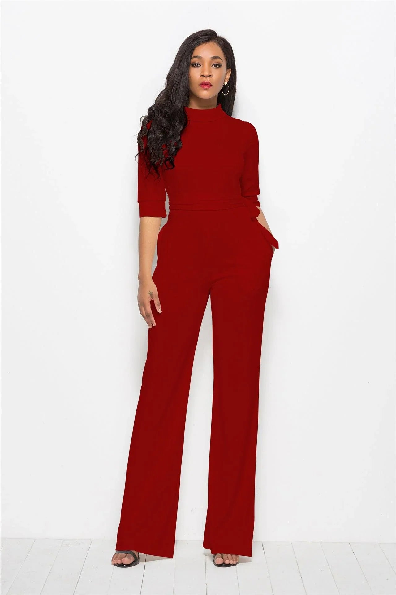 Perla Half Sleeve Stand Collar One-Piece Wide-Leg Jumpsuit - Vestir en Moda