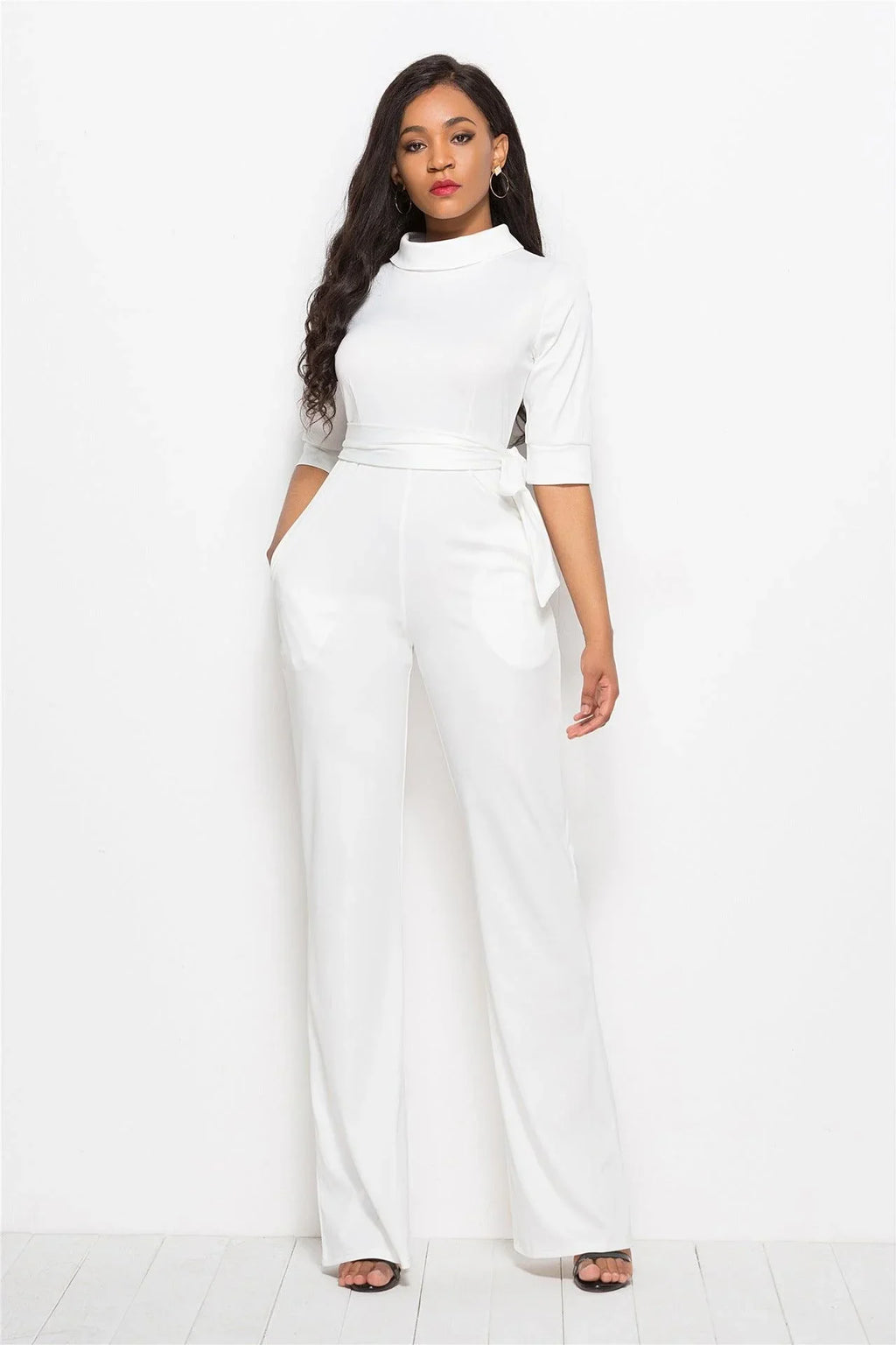 Perla Half Sleeve Stand Collar One-Piece Wide-Leg Jumpsuit - Vestir en Moda