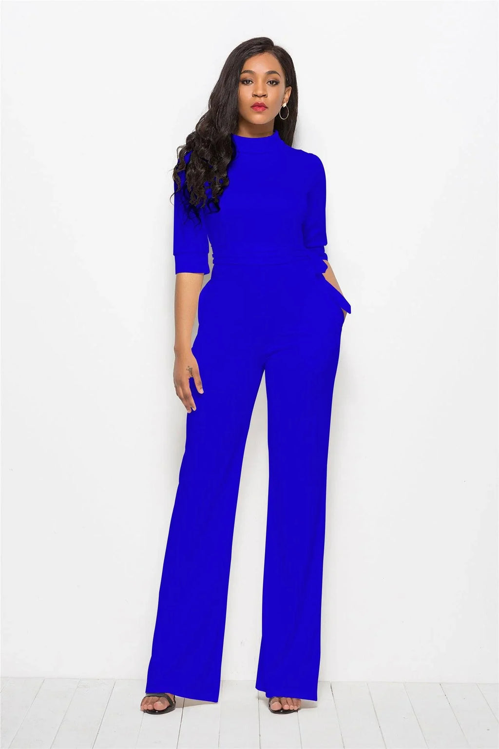 Perla Half Sleeve Stand Collar One-Piece Wide-Leg Jumpsuit - Vestir en Moda