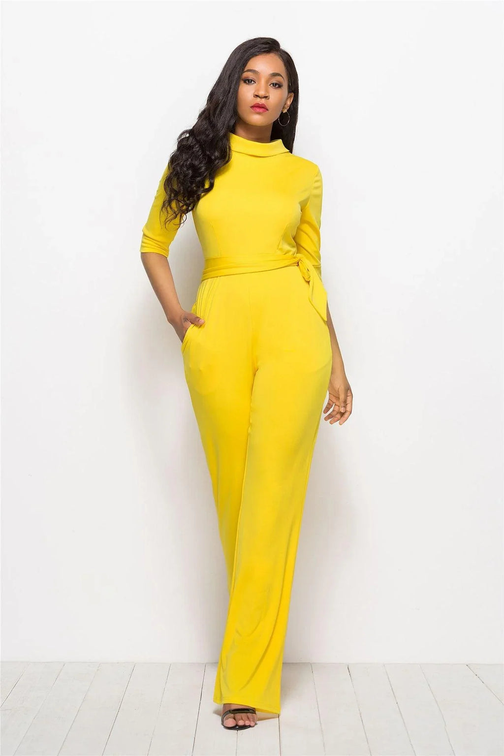 Perla Half Sleeve Stand Collar One-Piece Wide-Leg Jumpsuit - Vestir en Moda