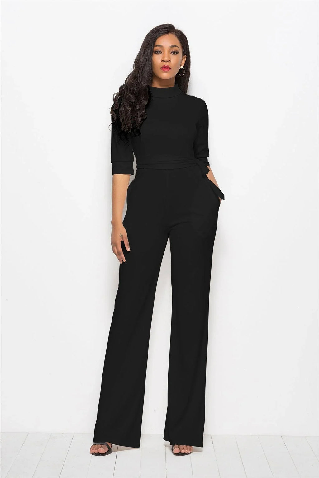 Perla Half Sleeve Stand Collar One-Piece Wide-Leg Jumpsuit - Vestir en Moda