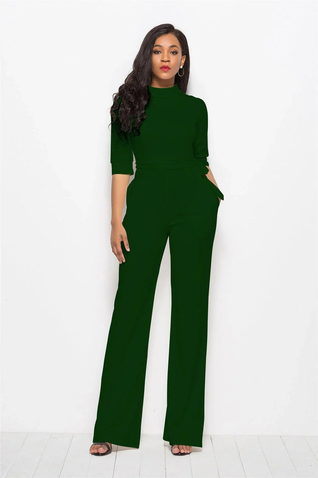 Perla Half Sleeve Stand Collar One-Piece Wide-Leg Jumpsuit - Vestir en Moda