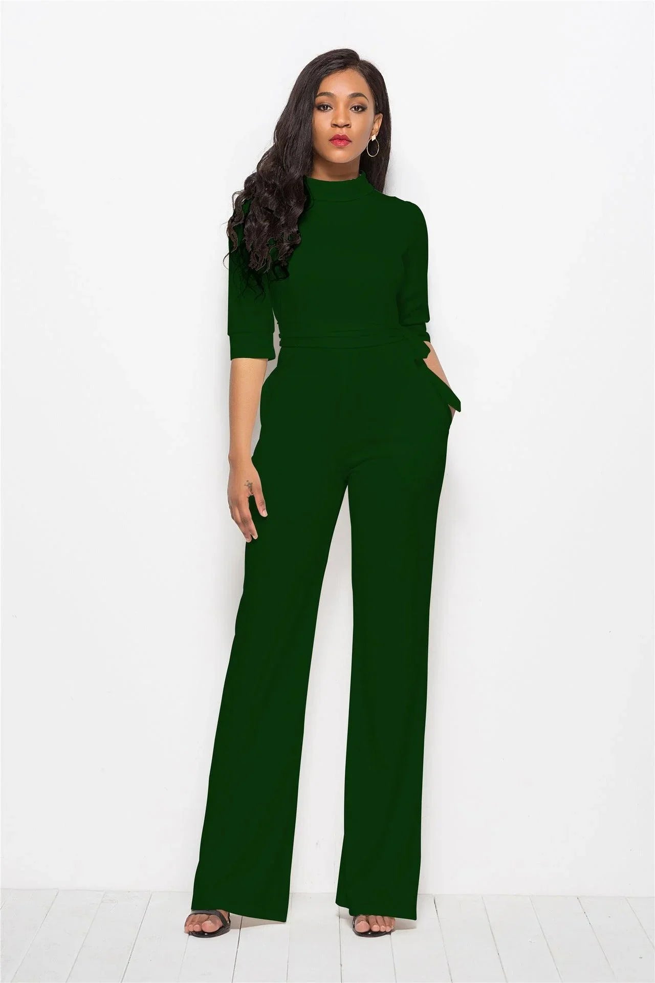 Perla Half Sleeve Stand Collar One-Piece Wide-Leg Jumpsuit - Vestir en Moda
