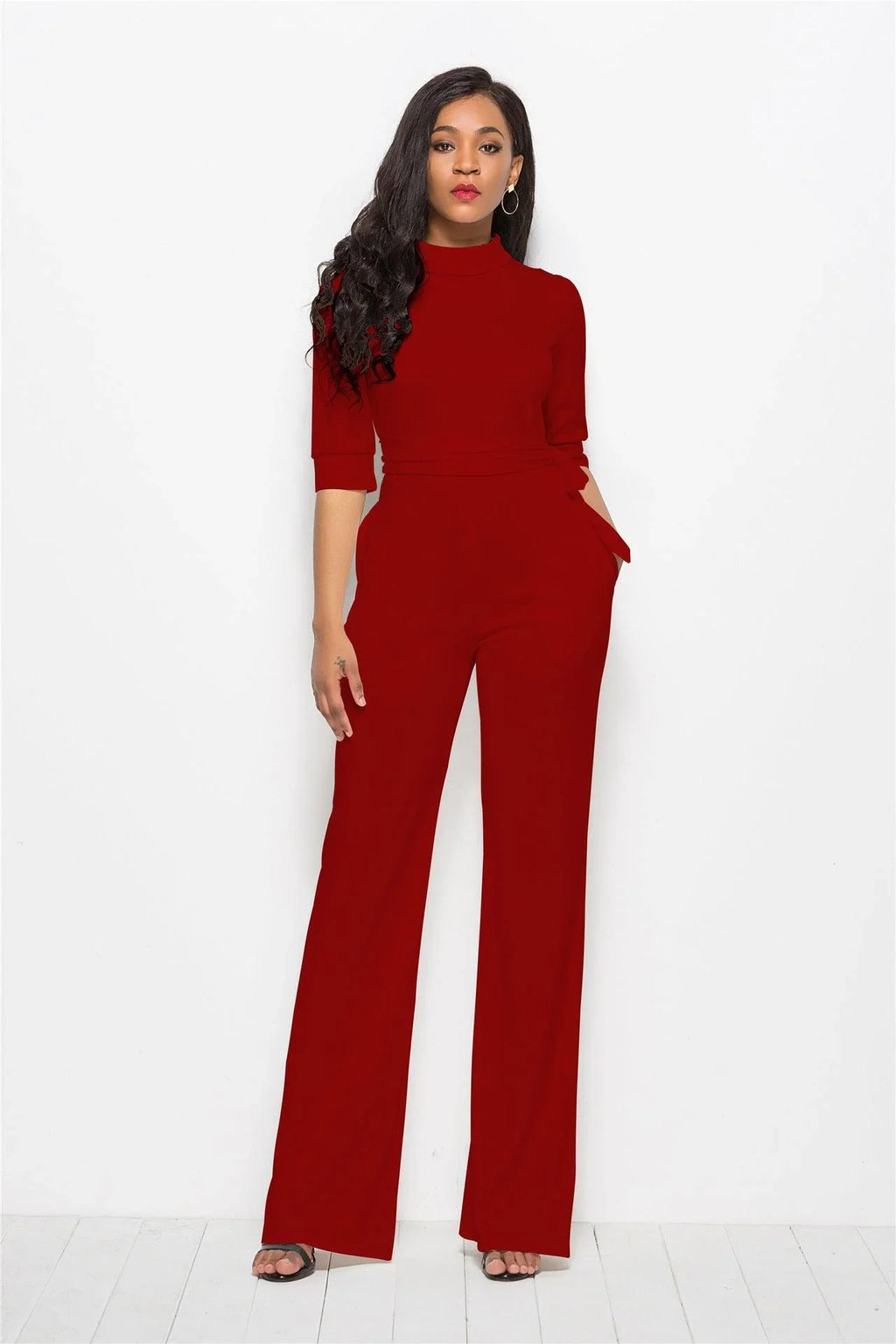 Perla Half Sleeve Stand Collar One-Piece Wide-Leg Jumpsuit - Vestir en Moda