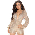 Perla Women Clothes Sexy Deep V Plunge Long Sleeve Rompers - Vestir en Moda