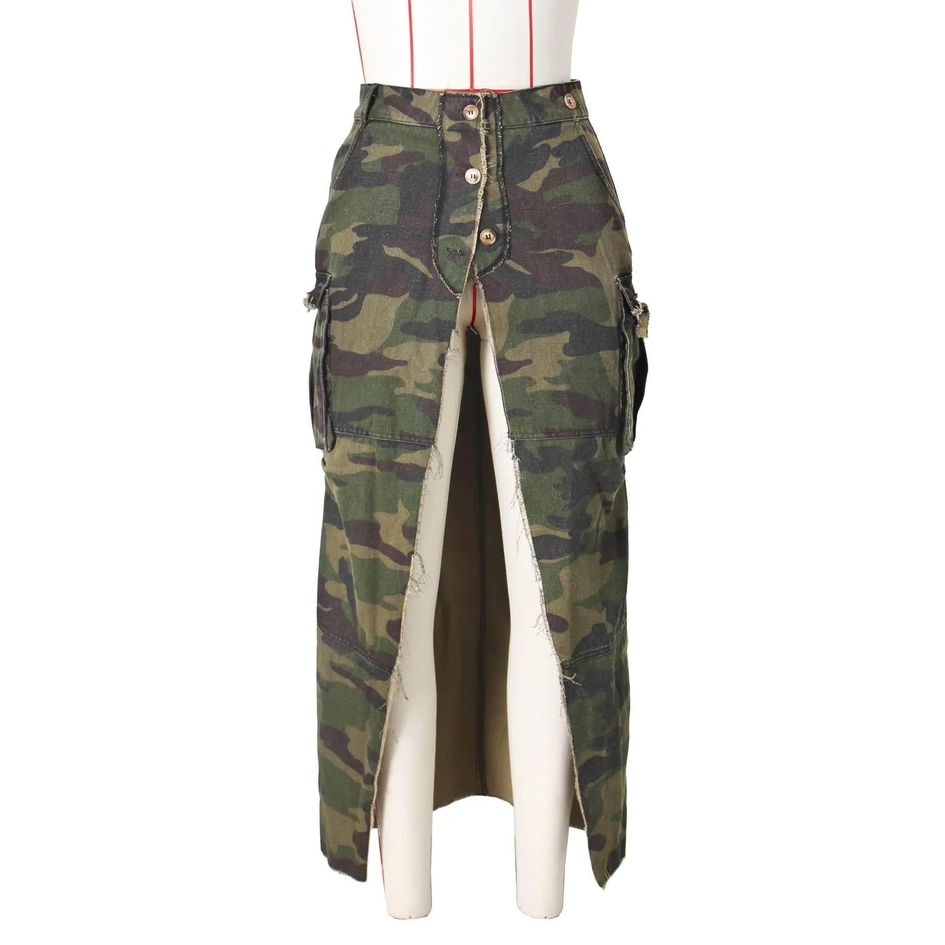 Phoebe Pocket Button Personalized Camouflage Pocket Slit Tassel Skirt - Vestir en Moda