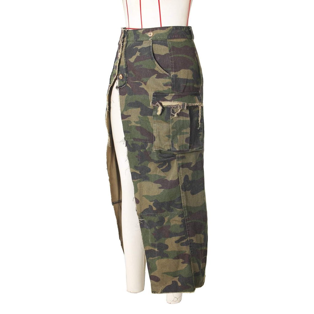Phoebe Pocket Button Personalized Camouflage Pocket Slit Tassel Skirt - Vestir en Moda