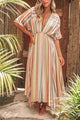 Pink Multi Stripe Kimono Sleeve Midi Dress