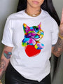 Piper Colorful Cat Pattern Cute Tees - Vestir en Moda