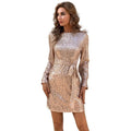 Pricina Slim Fit Waist-Controlled Long Sleeves Sequined Backless Short Dress - Vestir en Moda