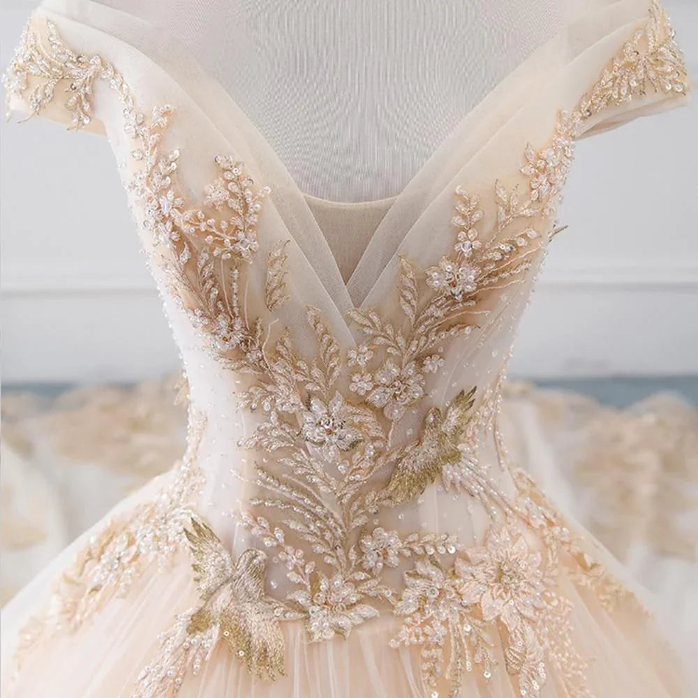 Luxury Sparkly Beading Pearls Wedding Gown